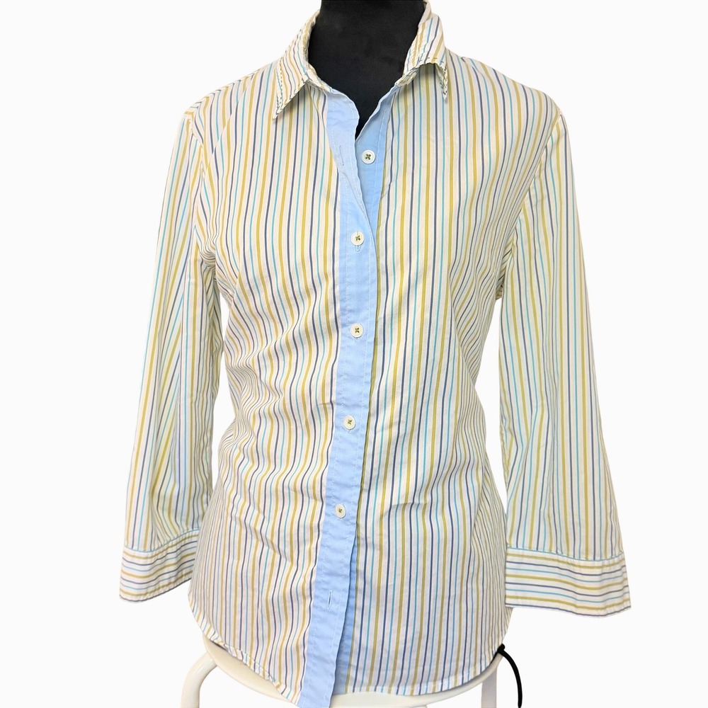 Women's Anthropologie MOTH Striped Button Down Blouse Casual Cotton SZ 10